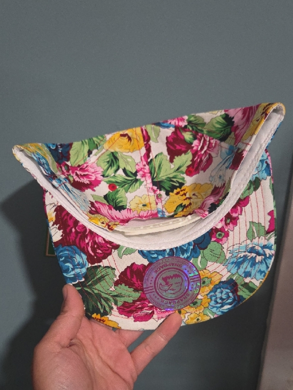 Floral Snapback Hat in Pink, Yellow, Blue & Green - Picture 2 of 2